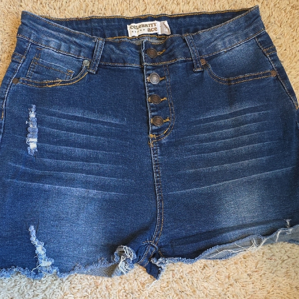 Celebrity Ace Blue Distressed High Rise Jean Shorts Size 14